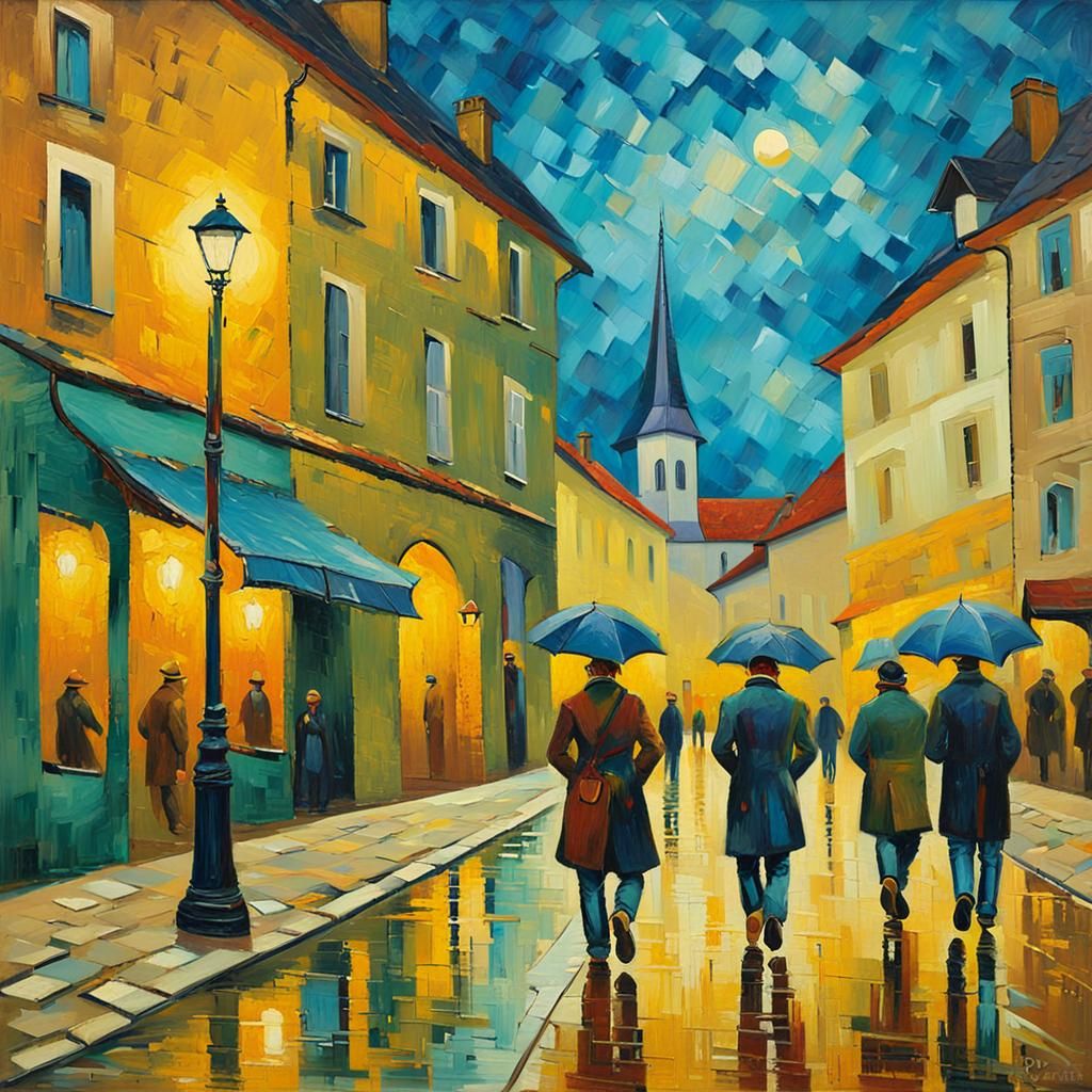 Vibrant Street Scene in Slovakia as Expressionist Painting