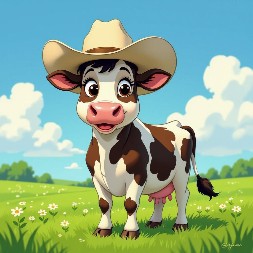 Adorable Cartoon Holstein Cow in Disney Style