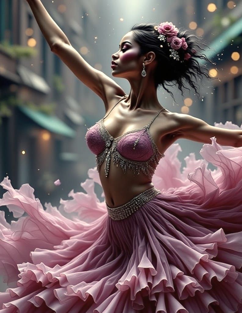 Confident Woman Soars Through Whimsical Dance Atmosphere