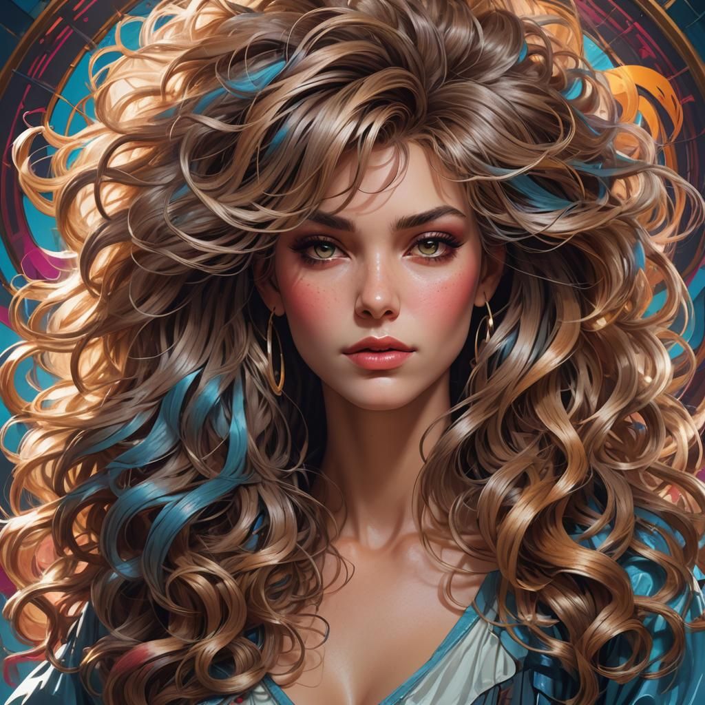 80s Big Hair Portrait in Hyperdetailed Digital Art