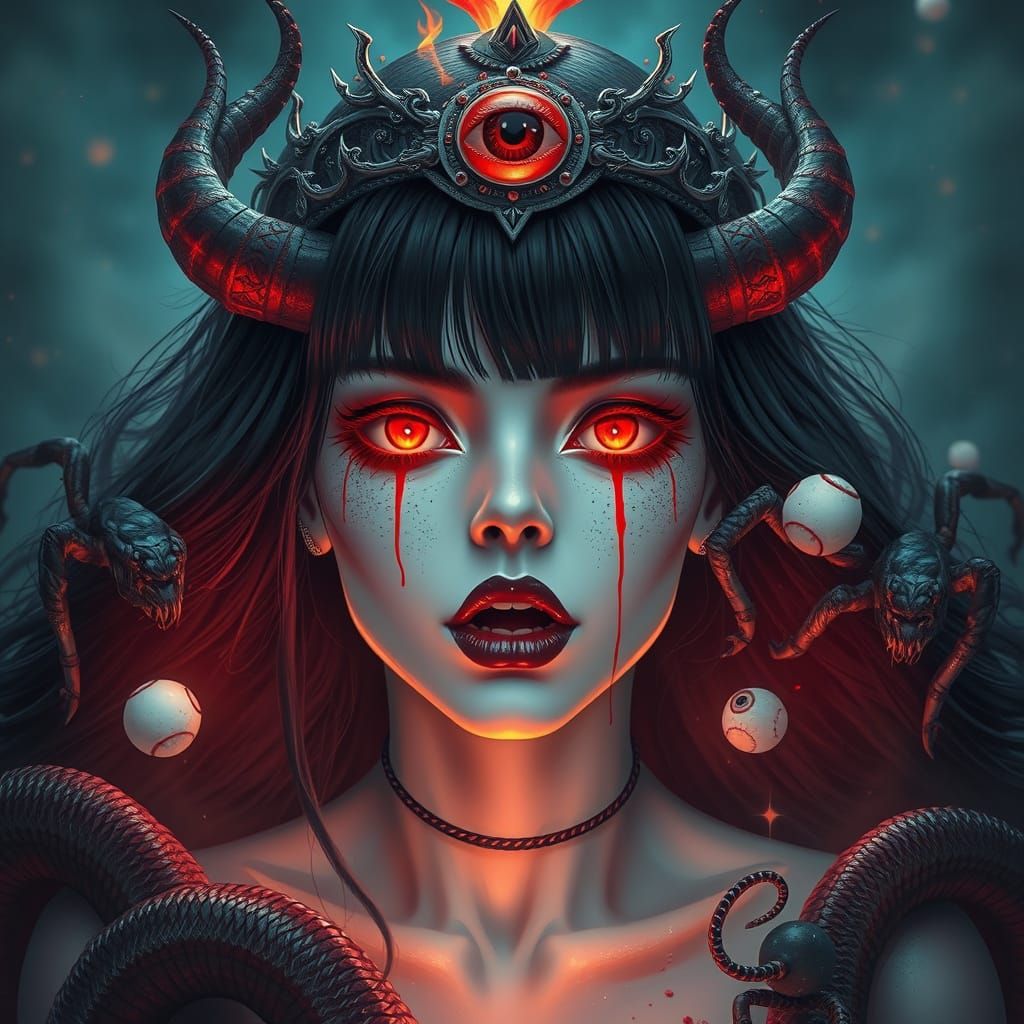 Dramatic Portrait of Woman with Glowing Eyes