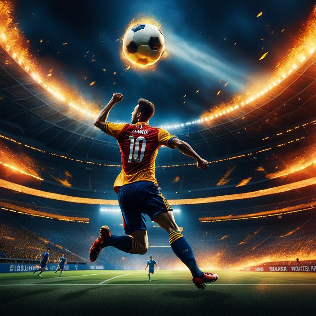 Soccer Player Scores Goal in Vibrant Oil Painting