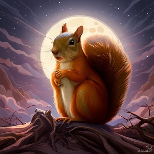Squirrel Under Moonlight in Ethereal Forest