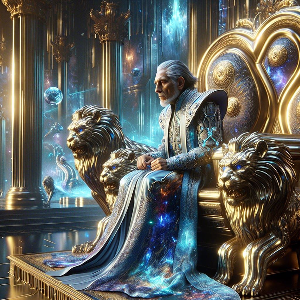 Sci-Fi Emperor on Golden Lion Throne