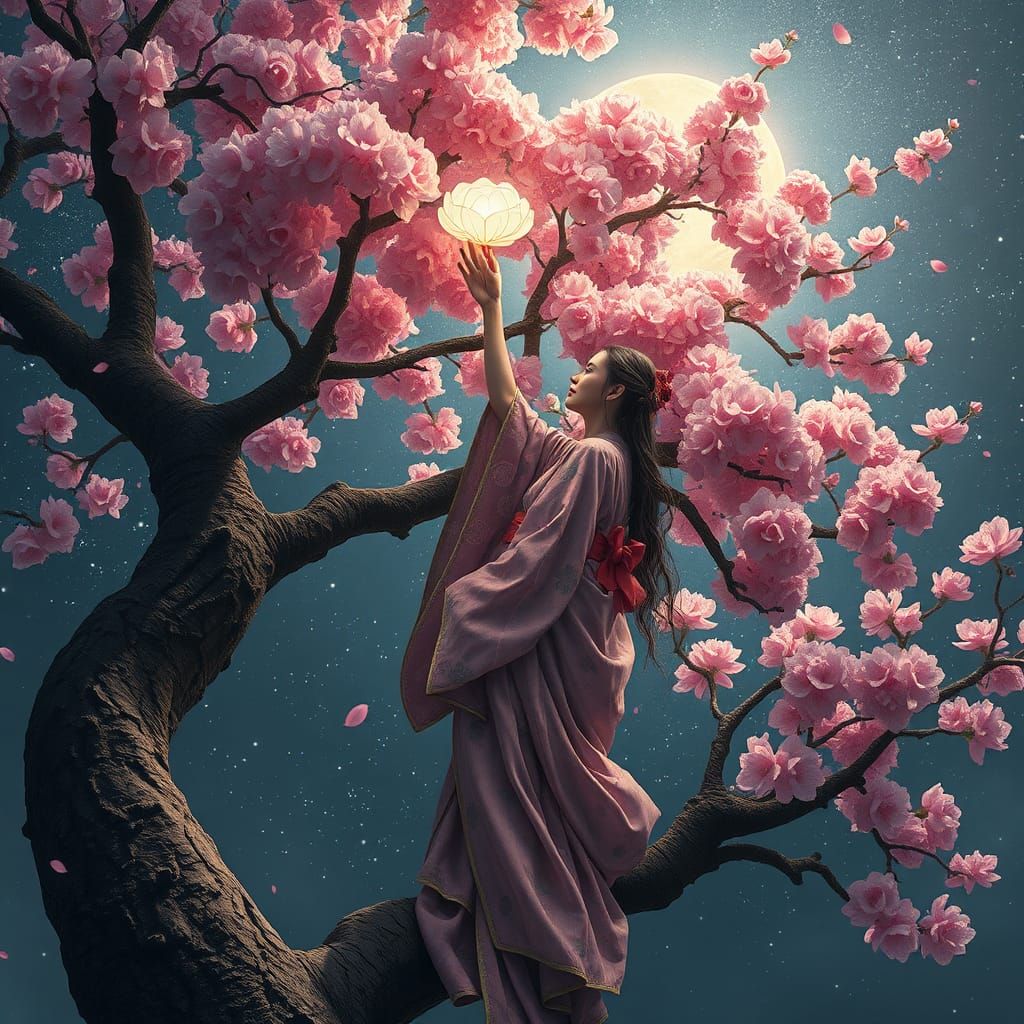 Goddess Climbing Blossom Tree for Magic Flower