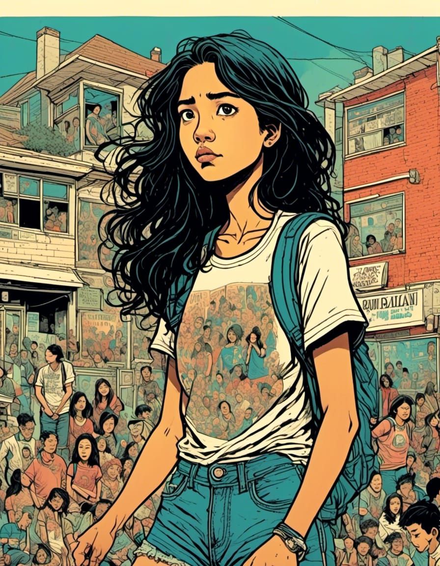 Teenage Girl in Urban Los Angeles Comic Style