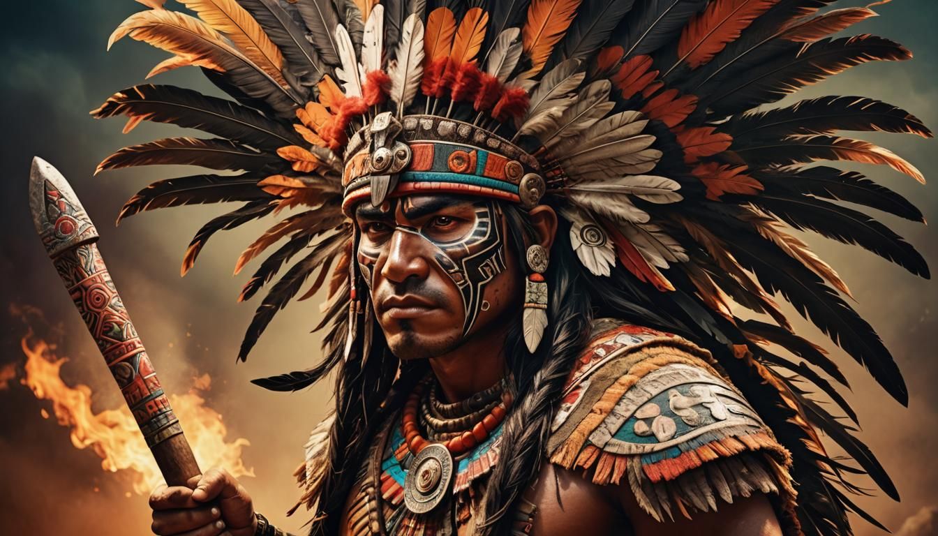 Aztec Warrior in Jungle, Photorealistic Fine-Art Photography