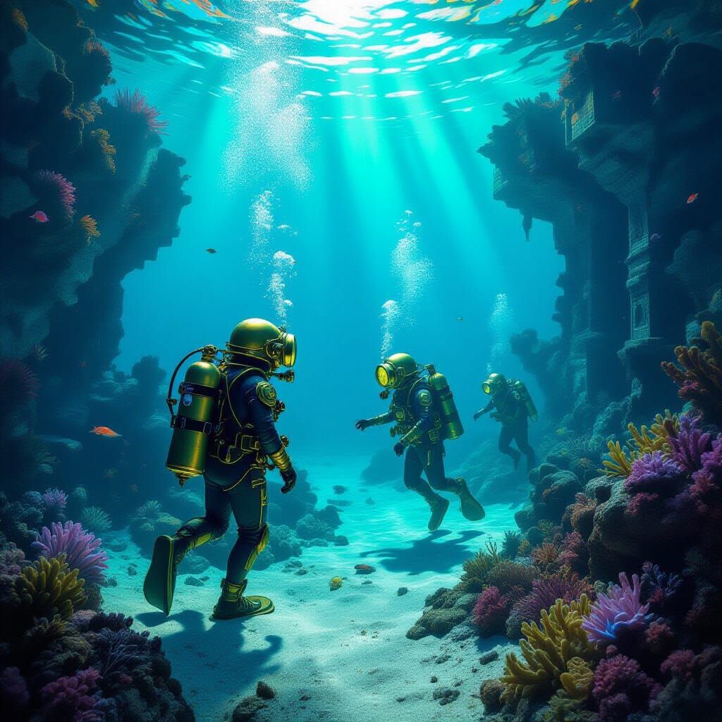 Steampunk Divers Discover Bioluminescent Coral Reef Ruins