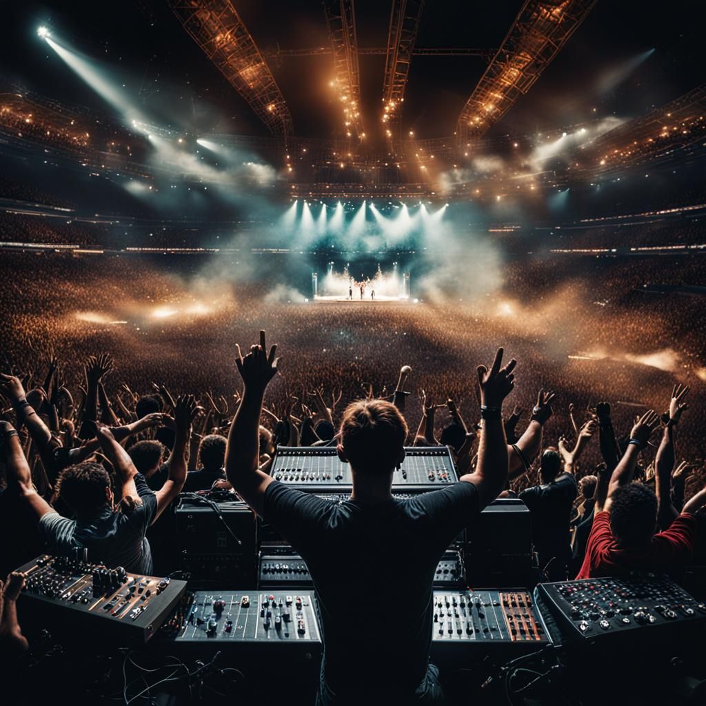 View from behind the soundboard at a concert