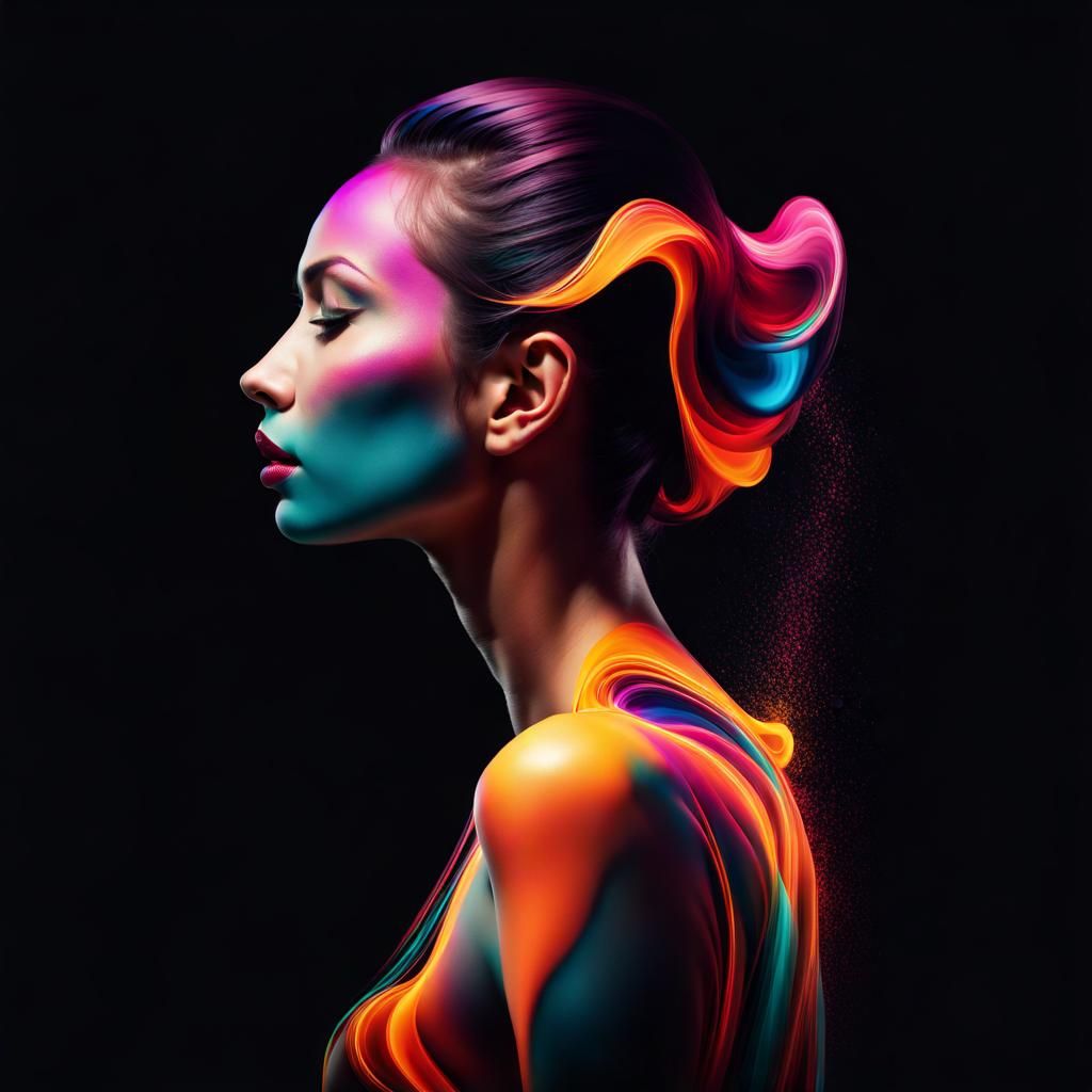 Woman in profile view in the style of Alberto Seveso