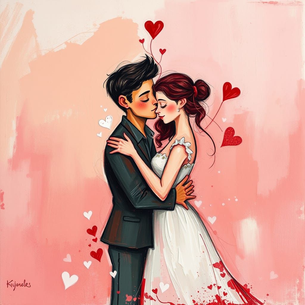 Dreamy Valentine's Day Couple in Vibrant Oil Painting