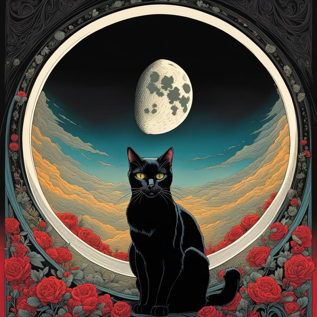 Moonlit Black Cat Graphic Novel Portrait