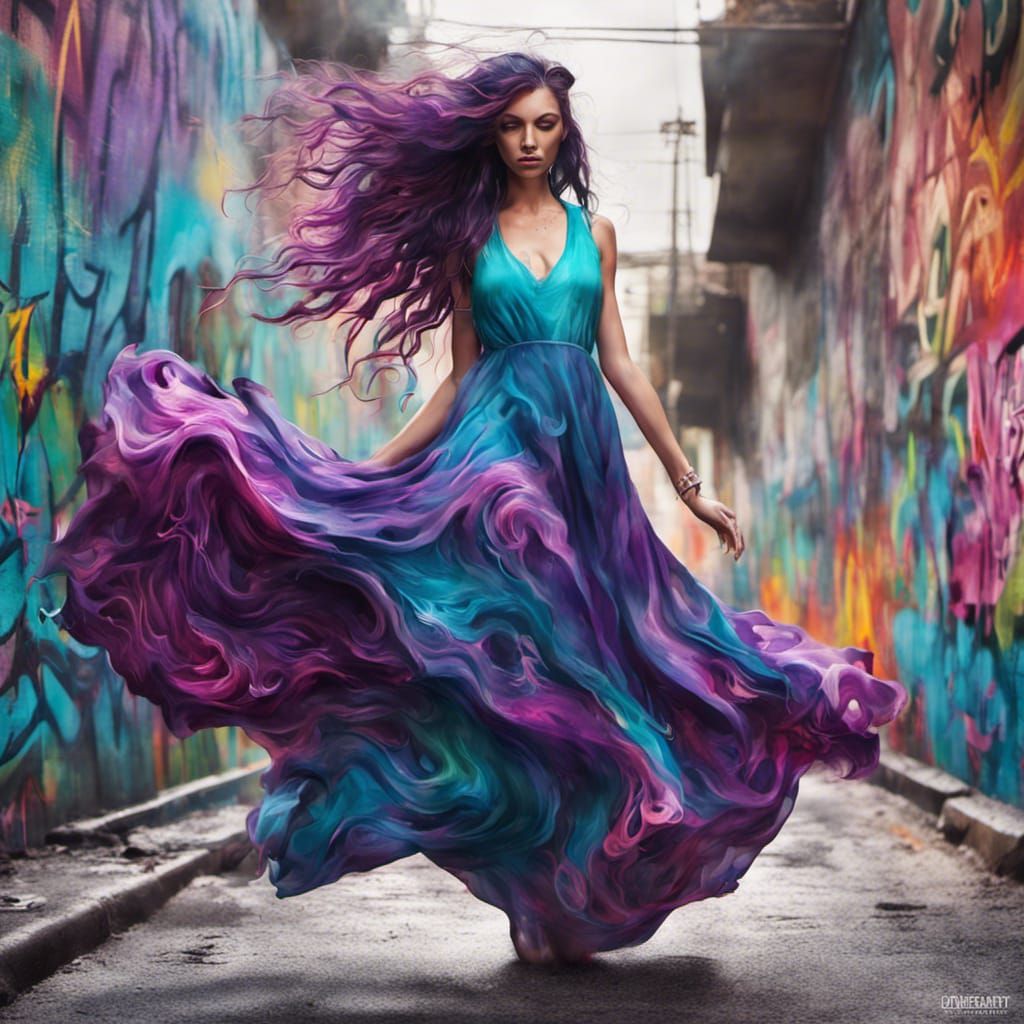 Dancer with Indigo Eyes in Graffiti Art Style