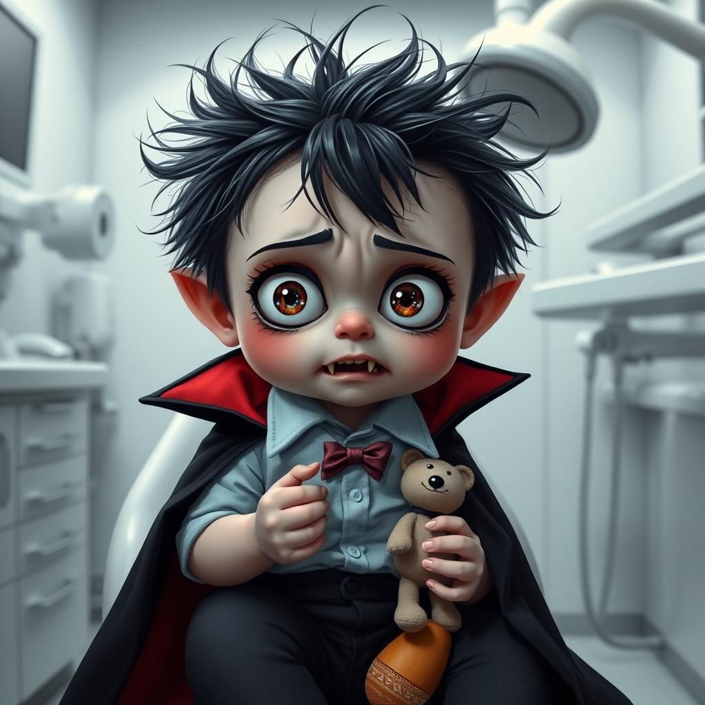 Frightened Child Vampire Visits Dentist in Hyperrealistic St...