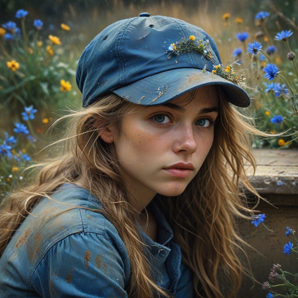 Girl with Wildflowers: Oil Painting Portrait