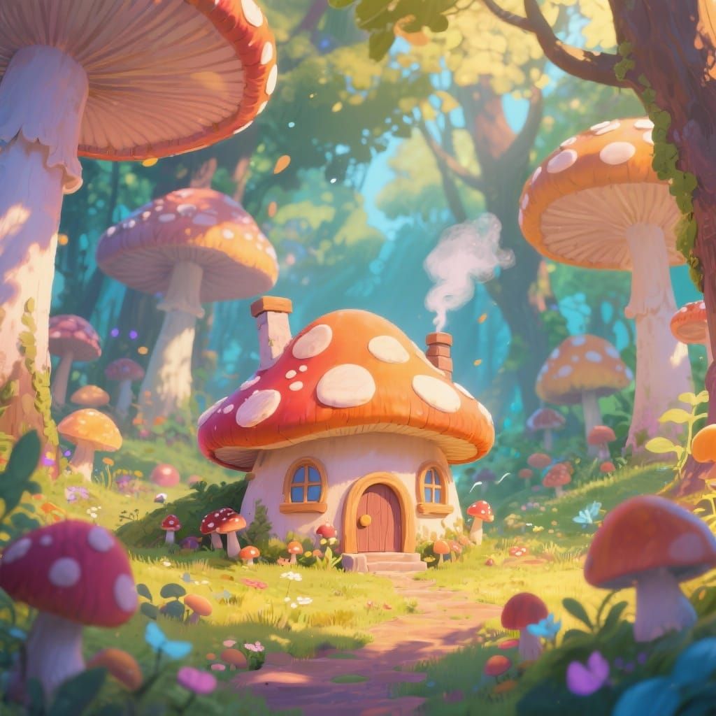 Enchanting Mushroom House in Magical Forest Clearing