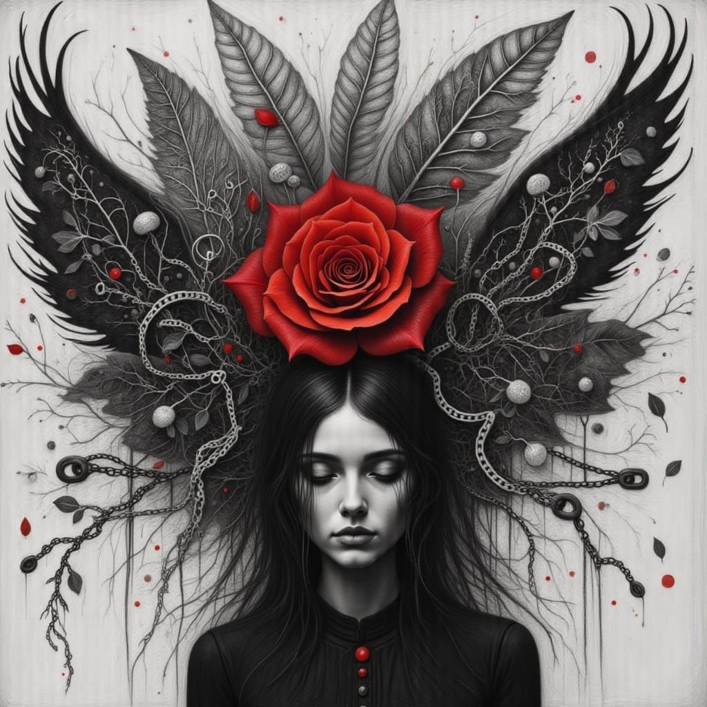 <lora:Crayon Doodles 2:1.0> <lora:Dandelion Fairies:1.0> <lora:Death River:1.0> <lora:Botanical Fae 2:1.0>  Mixed media ...