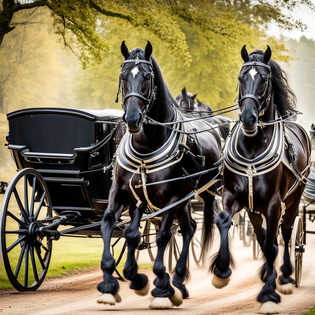 Friesian Horse Pulling a Carriage