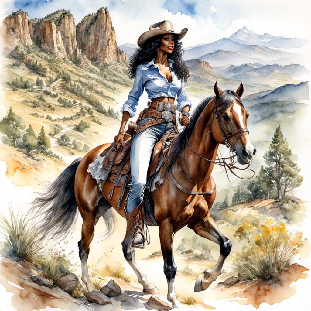 Western Gunfighter: Donna Summer Watercolor Portrait