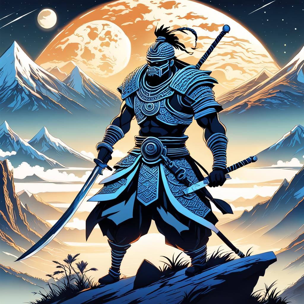 African Warrior in Anime Style