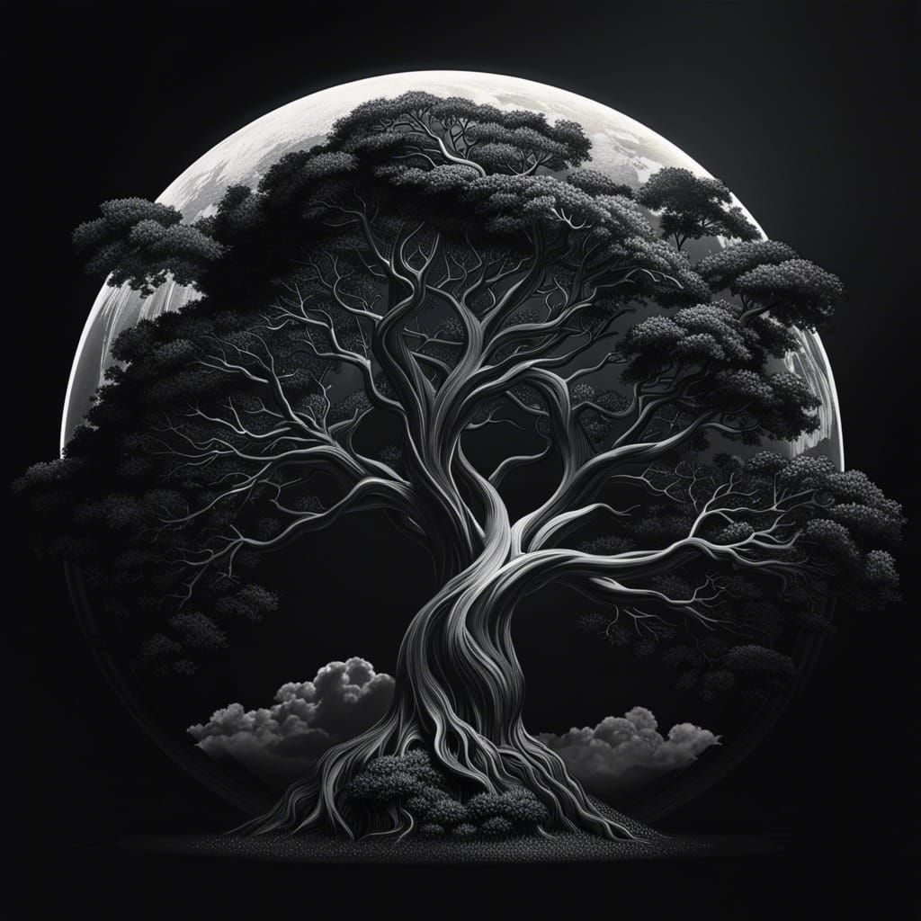 Tree with Intertwined Roots in Hyperrealistic Style