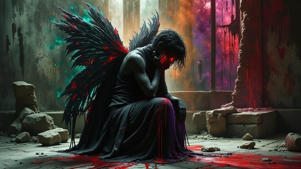 Corrupted Fairy Weeping in Gothic Horror Style