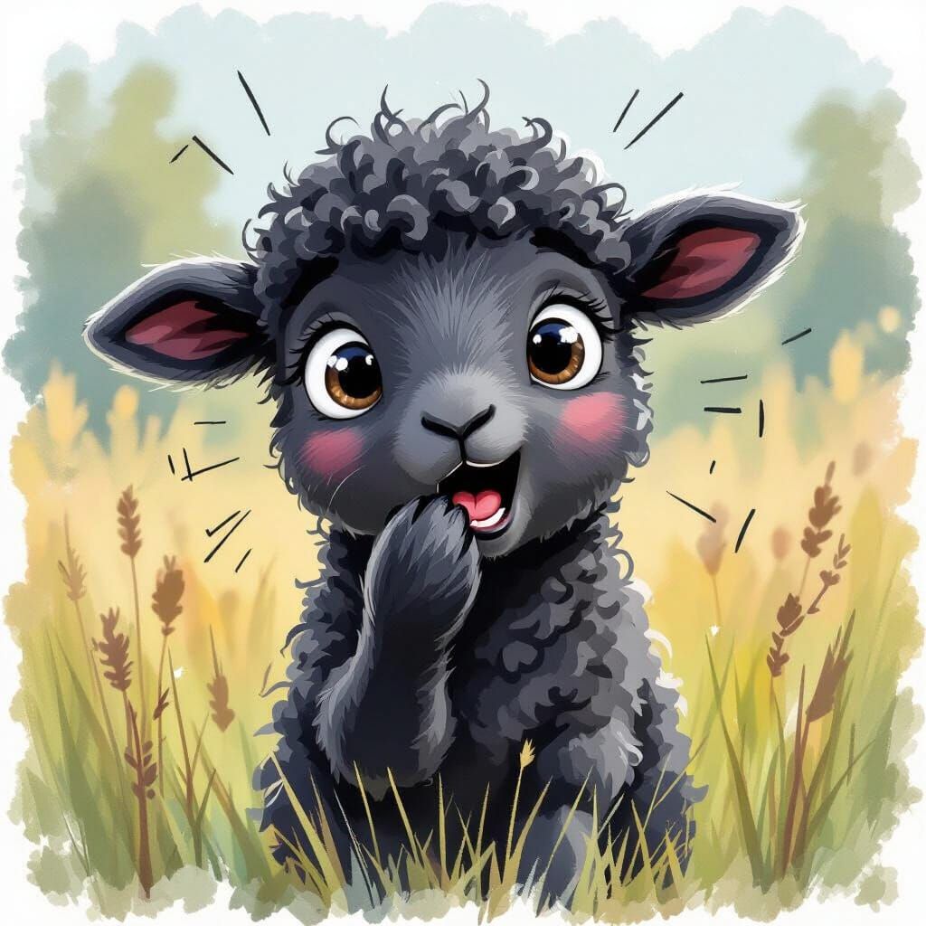 Nervous Lamb Lost in Meadow: 3D Watercolor