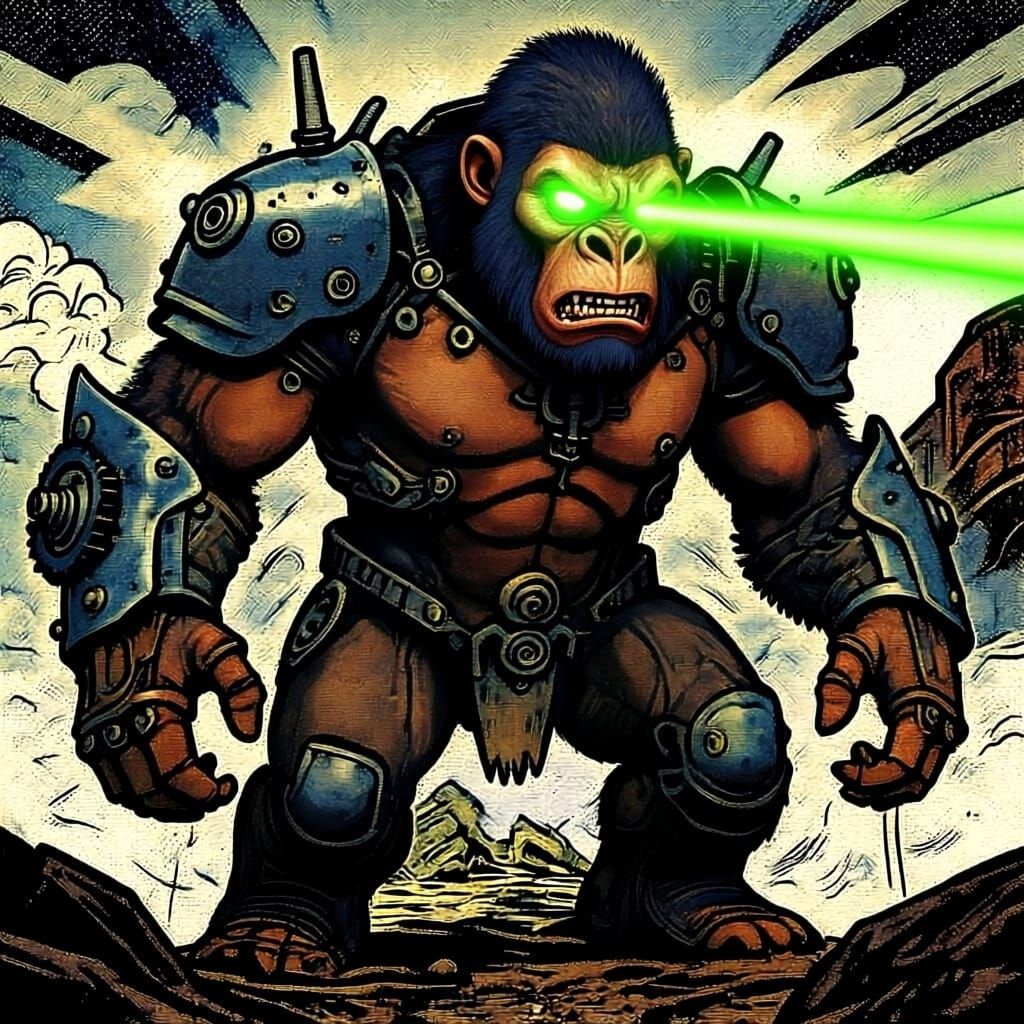 Post-Apocalyptic Cat-World Gorilla Monster with Laser Eyes