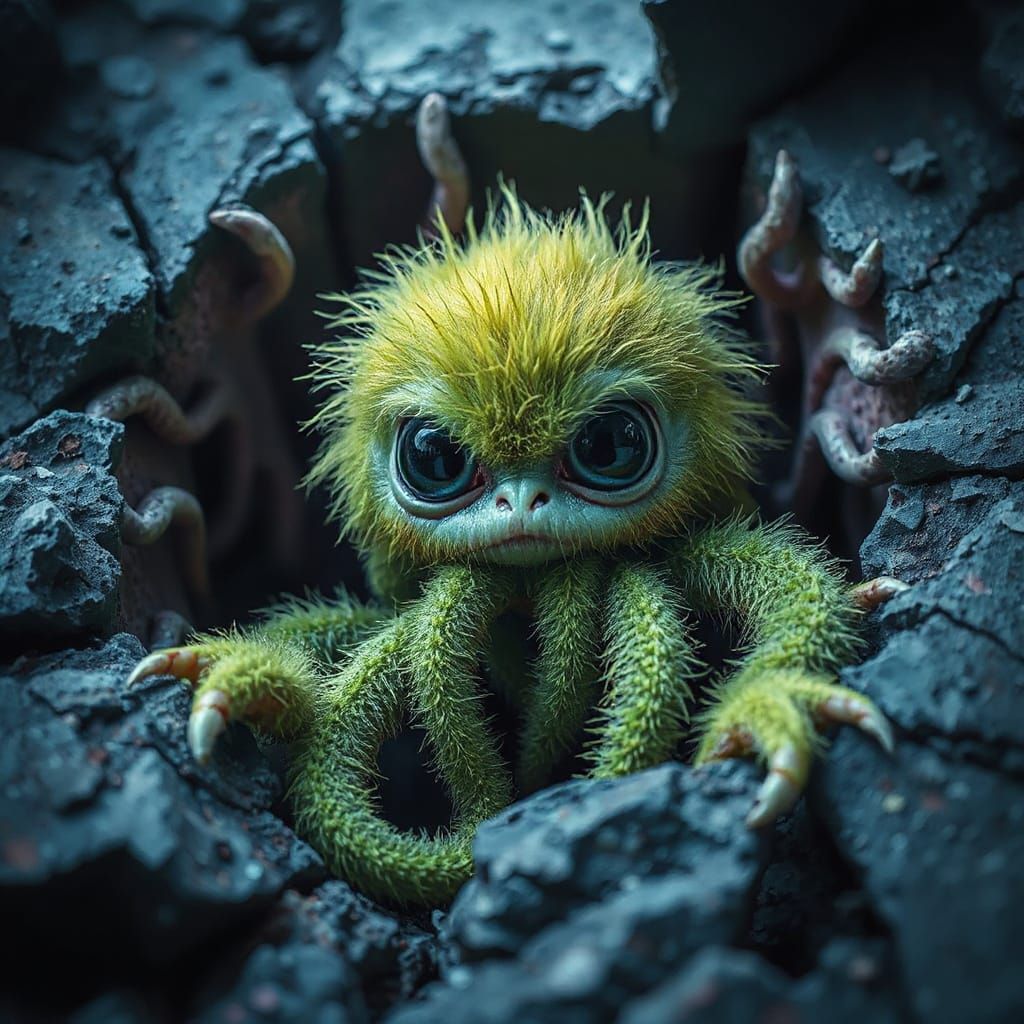 Neon Green Tentacled Creature in Grungy Style