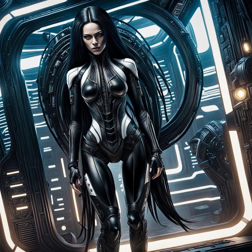 Gothic Woman in Pain: Surreal Crayon Drawing