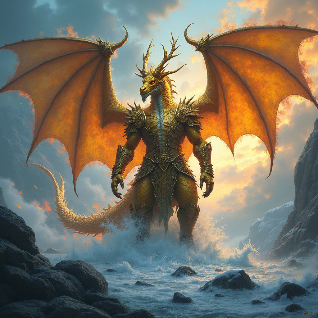 Golden Dragonborn King Amidst Fire and Ice