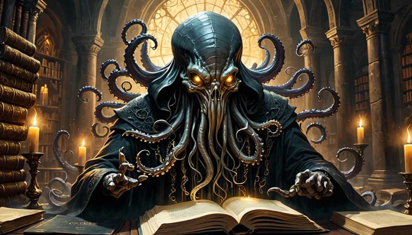 Mindflayer Casts Spells in Gothic Palace