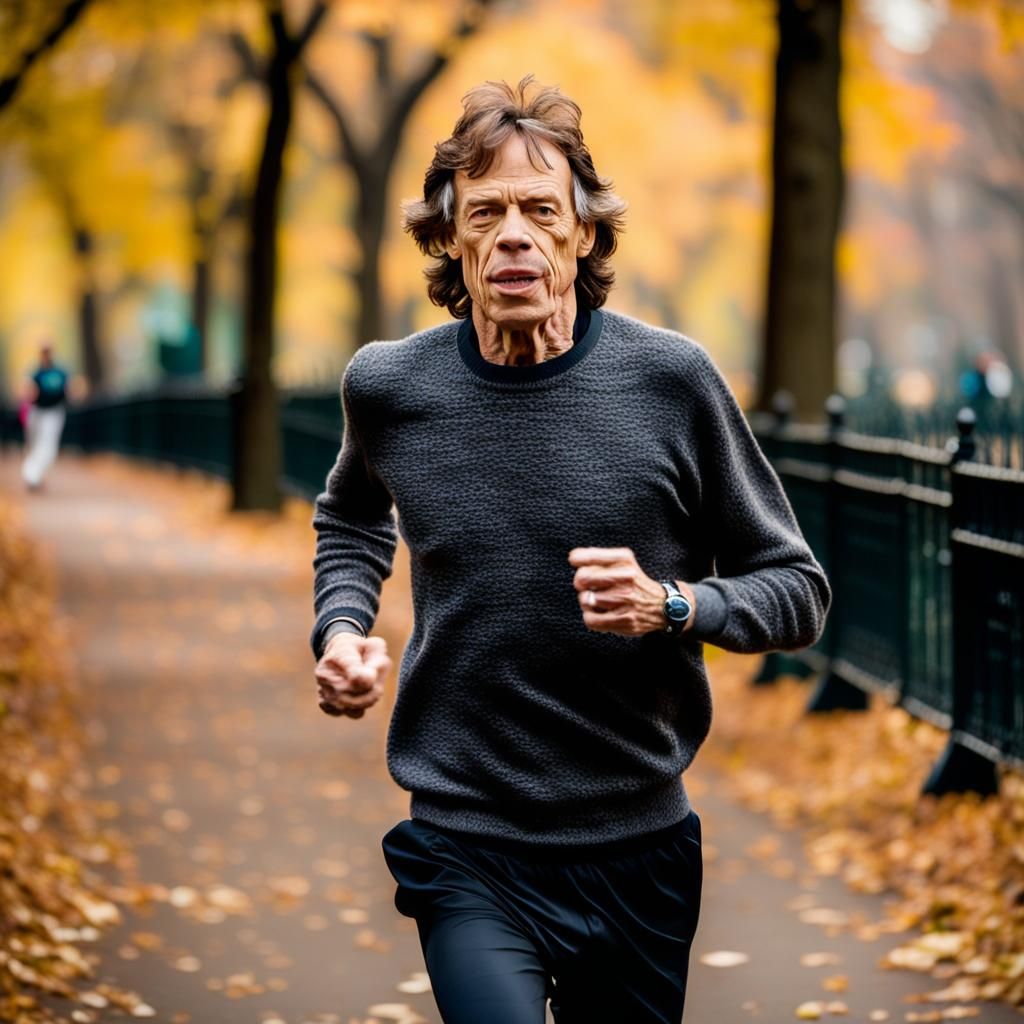 Mick Jagger Jogging in Central Park: Professional Photo