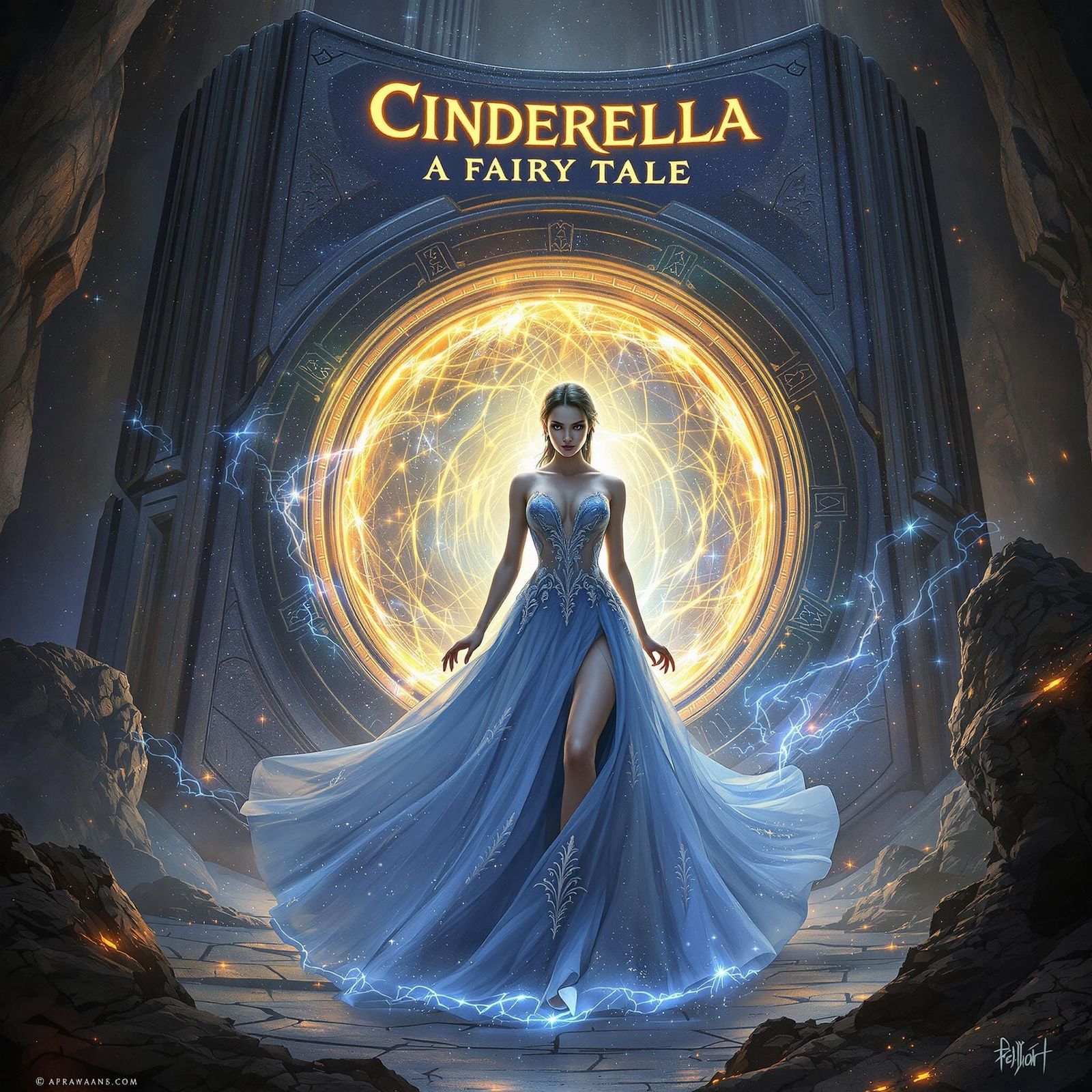 Cinderella, appearing through the Atlantis stargate, book open at chapter one