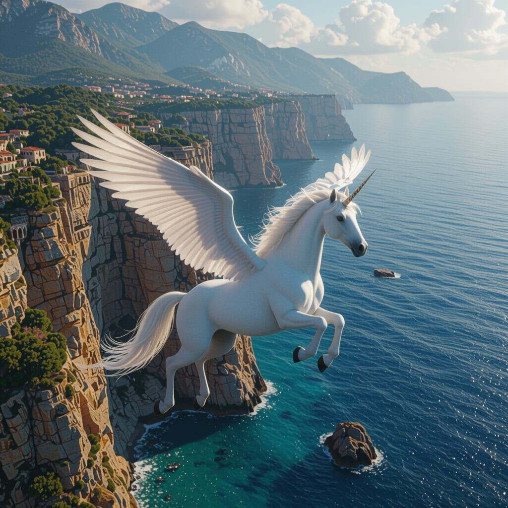Pegasus Soars Over Greek Cliffs in Fantastical Matte Paintin...