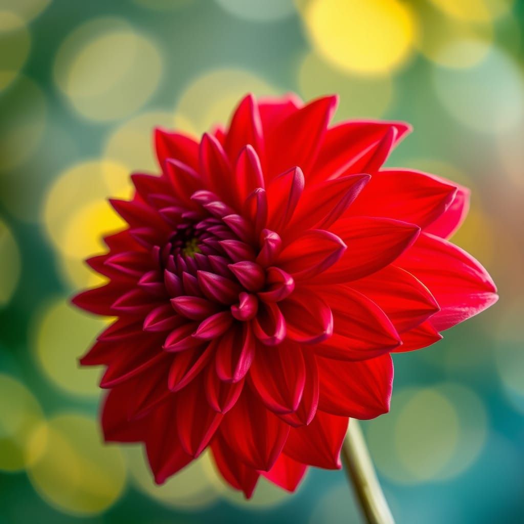 Vibrant Red Dahlia with Dreamy Light Trails
