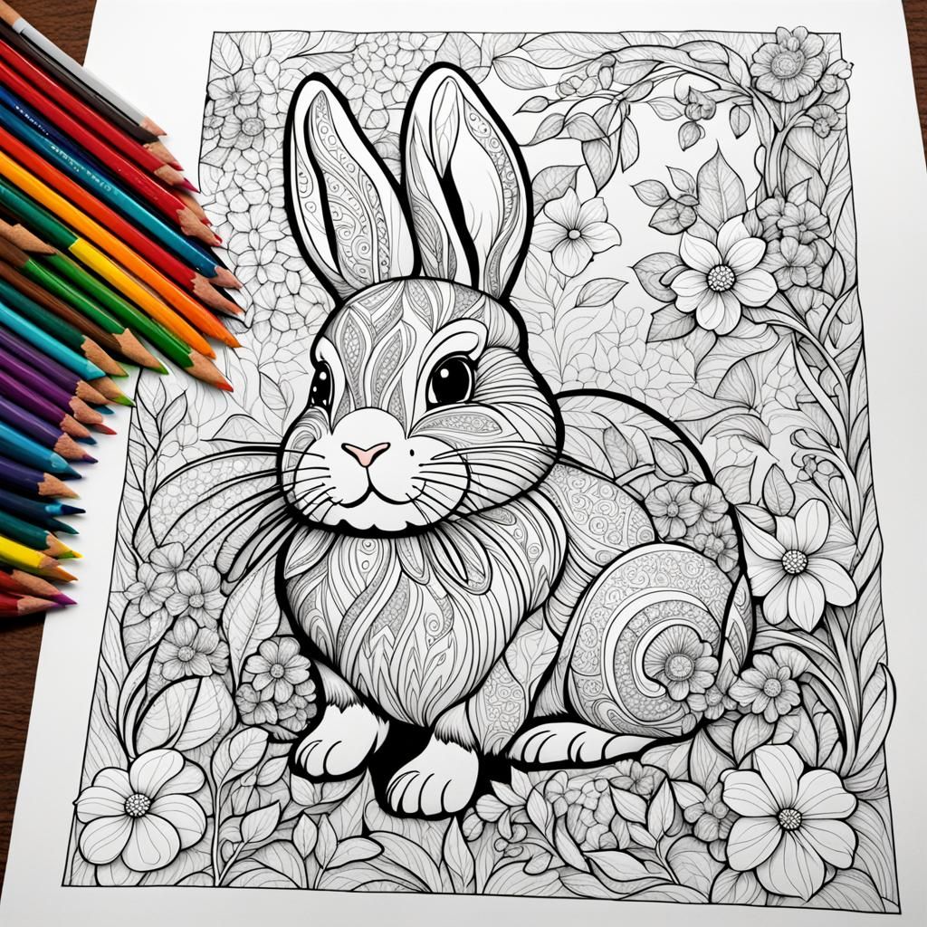 Easter Bunny Coloring Page Illustration