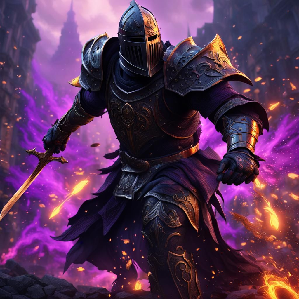 Aggressive Black Knight in Dark Fantasy Art