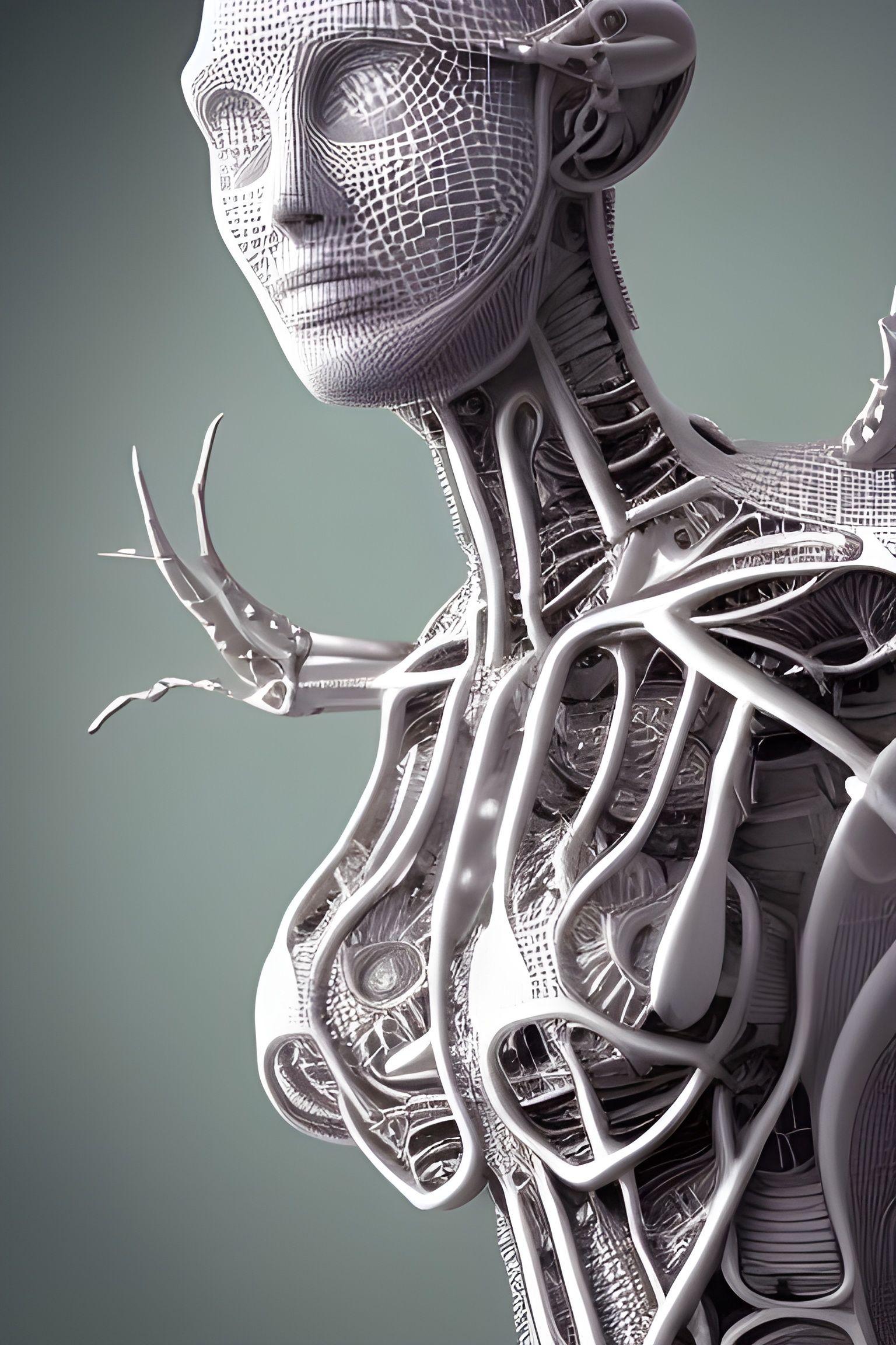 Biomechanical Cyborg with Porcelain Face in Steampunk Style