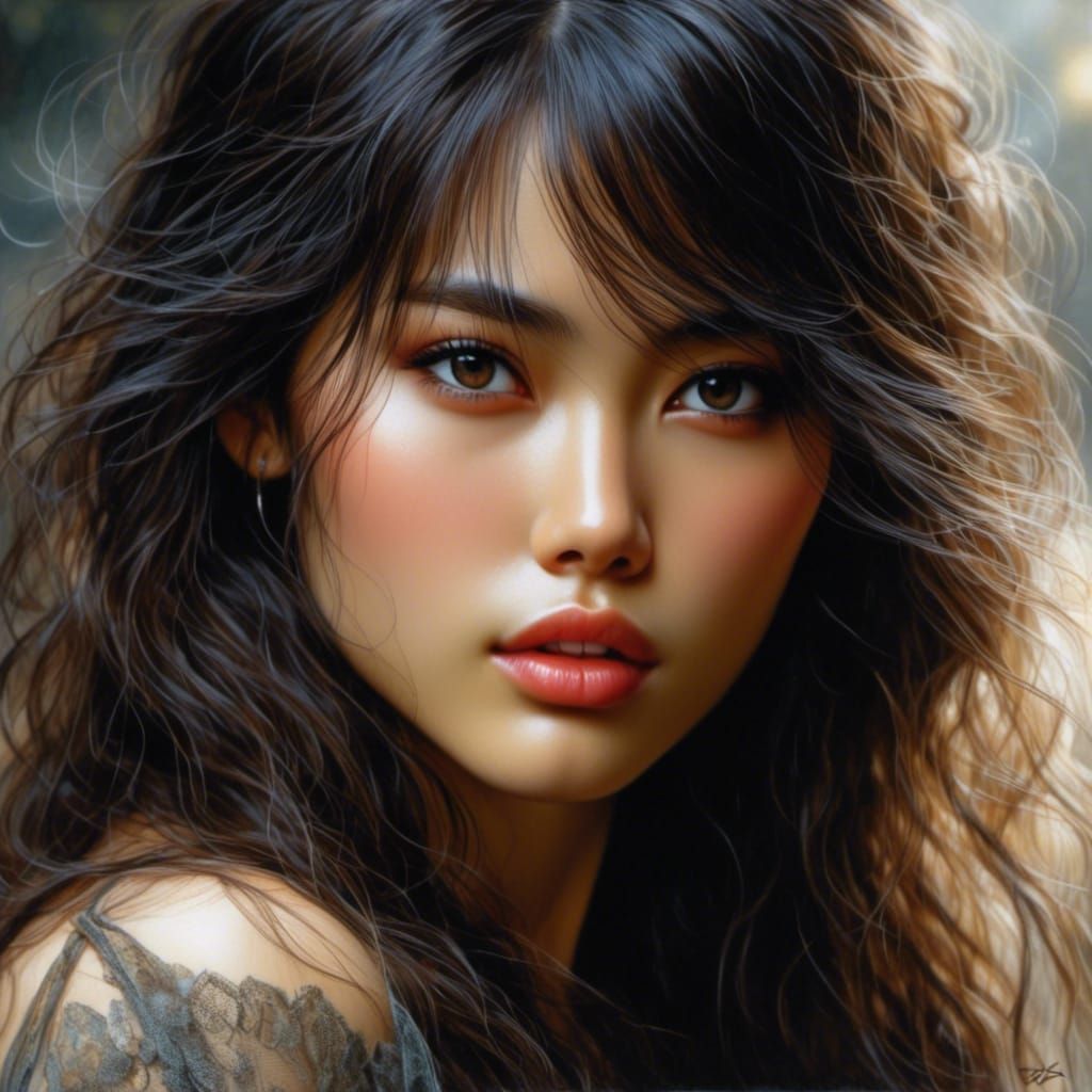Beautiful Korean Woman Portrait in Romantic Realism Style