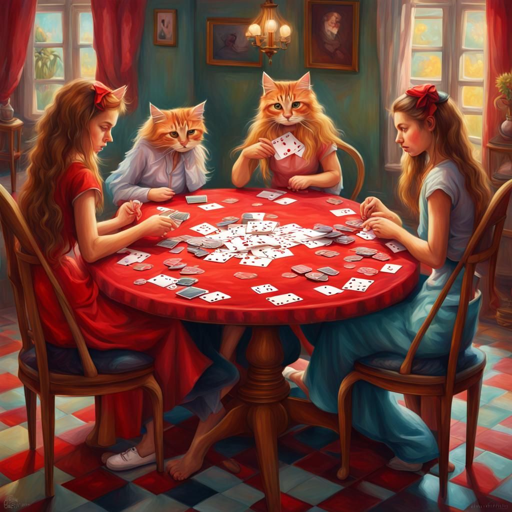 Card Game with Cats: Hyperrealistic Splash Art