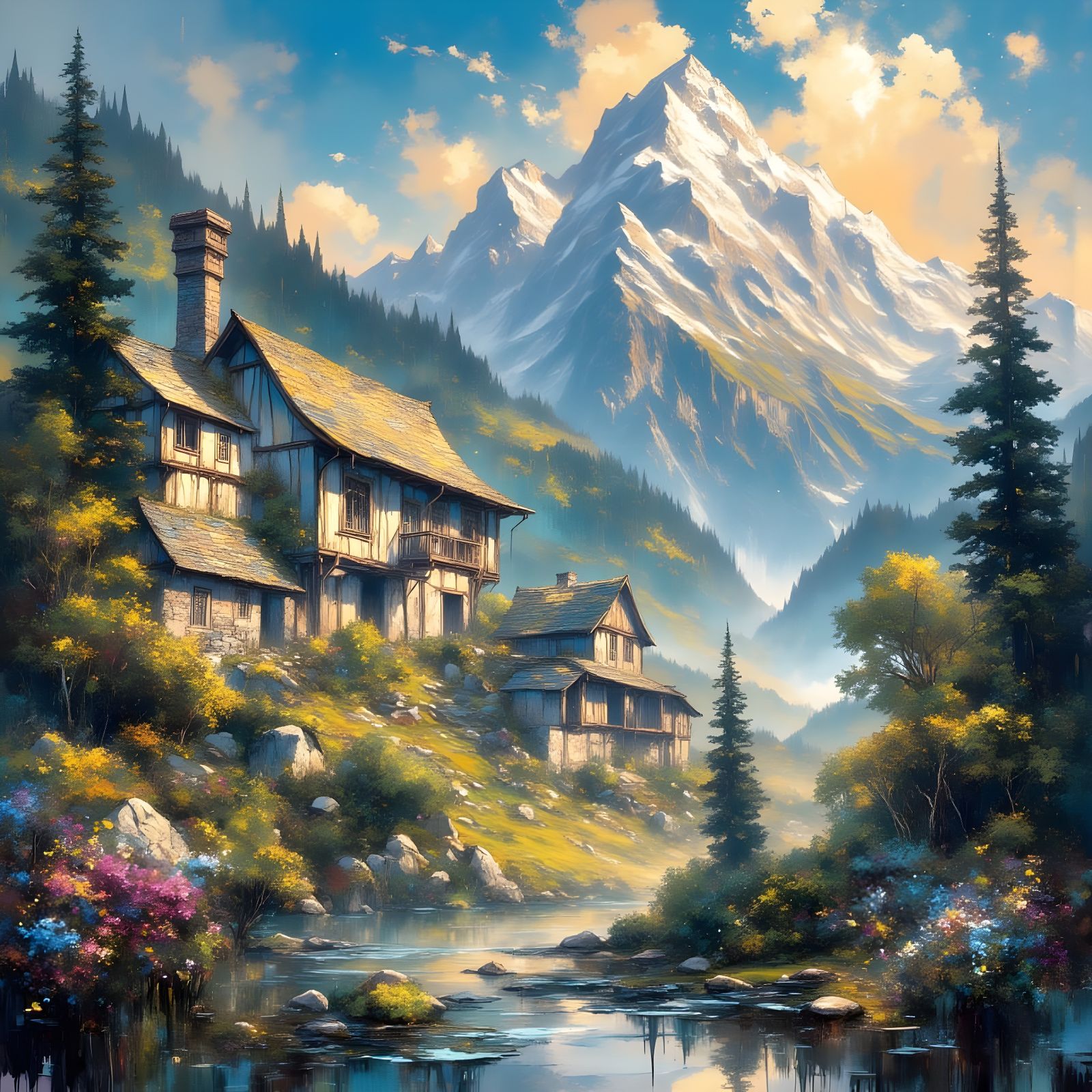 Medieval Village Paradise Amidst Majestic Mountain Peaks