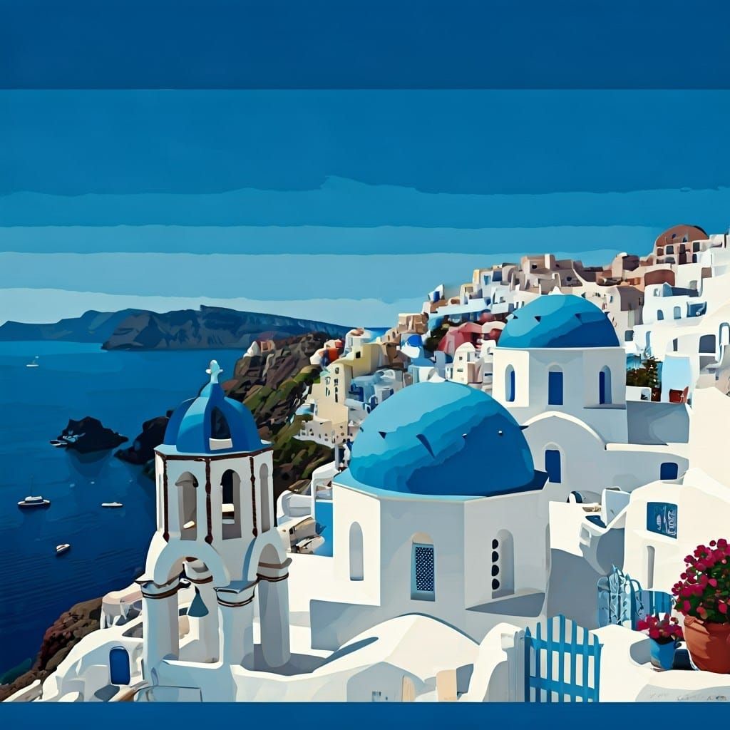 Pop-Art Santorini in Bold Blues