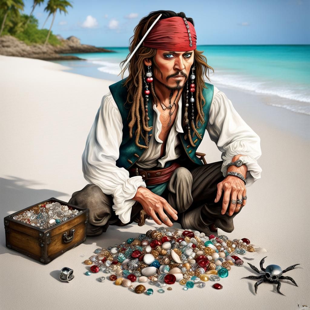 Jack Sparrow and Caribbean Treasure Chest on Beach