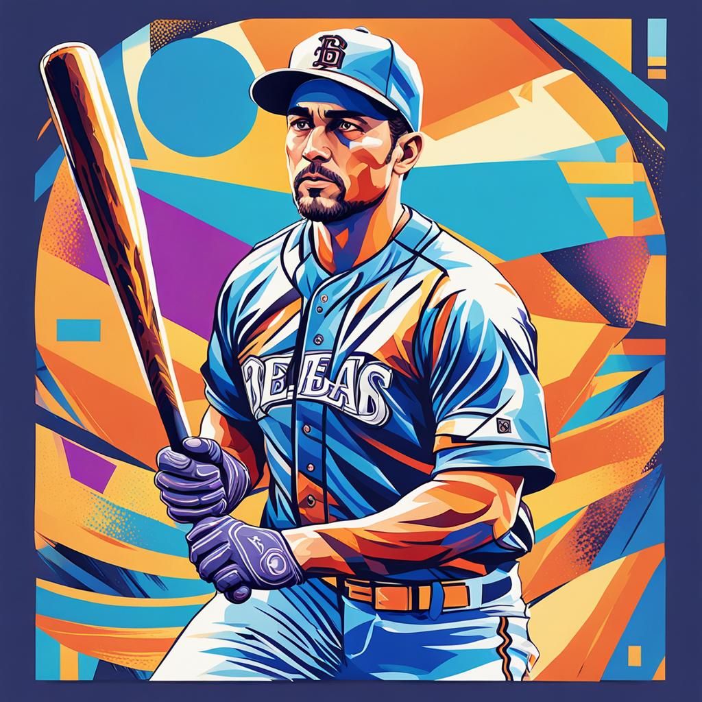 Very good-looking baseball player with bat in hand and a col...