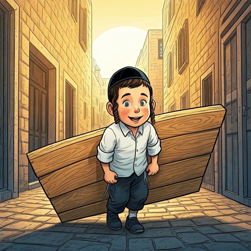 Boy in Jerusalem: Whimsical Black Ink Illustration