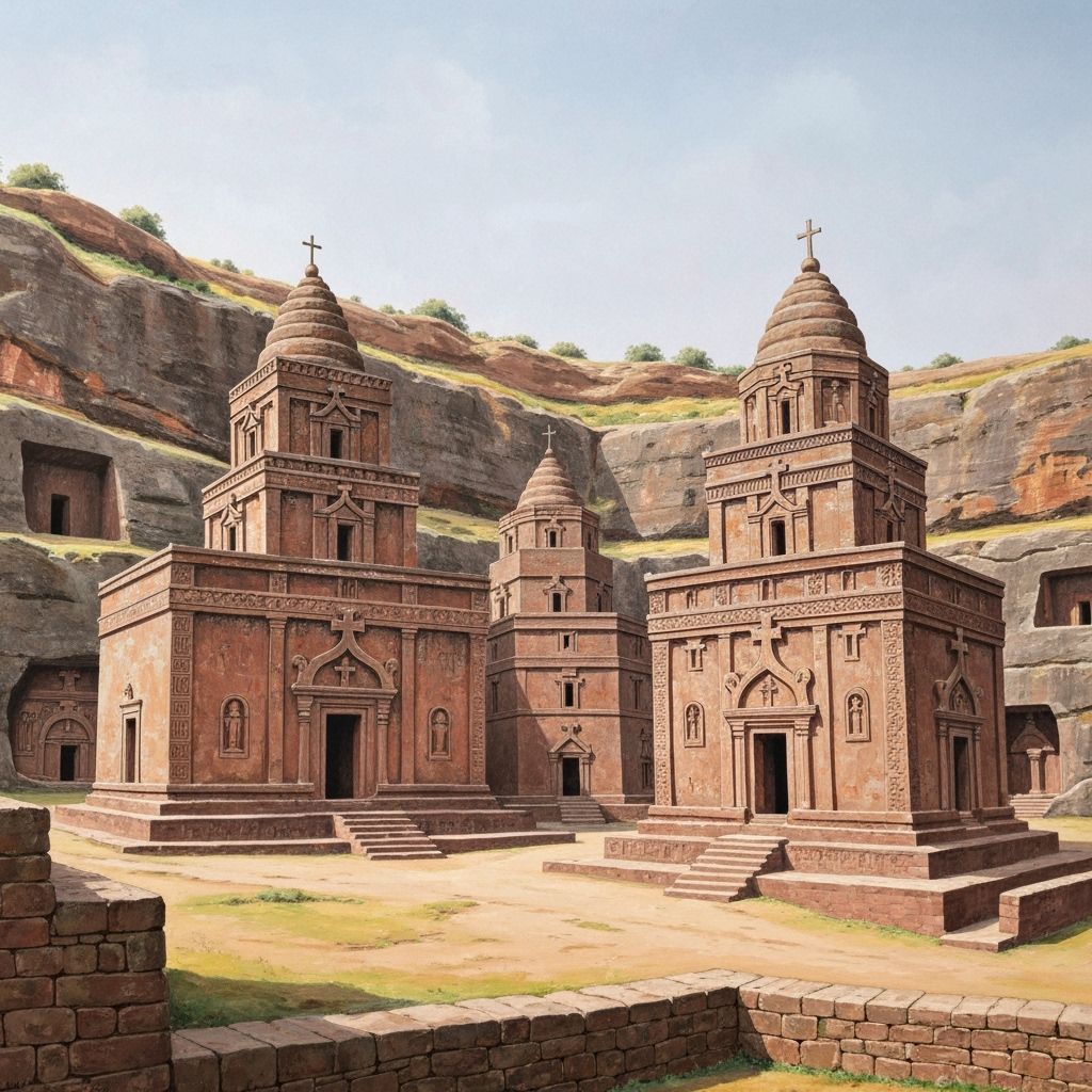 Rock-Cut Churches of Lalibela: Gouache Painting