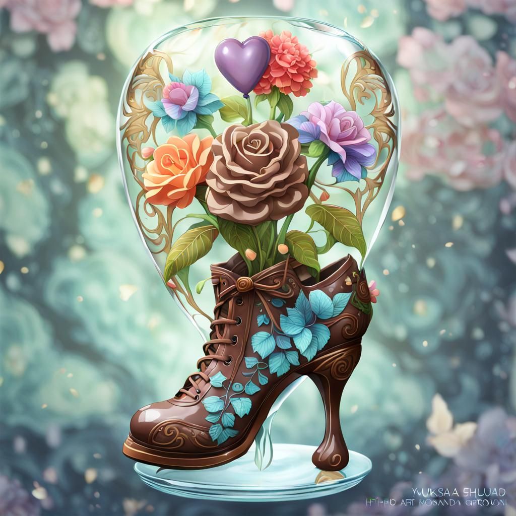 Chocolate Flowers in Crystal Shoe, Art Nouveau