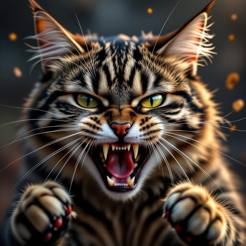 Fierce Cat Mid-Fight in Hyper-Realistic Style