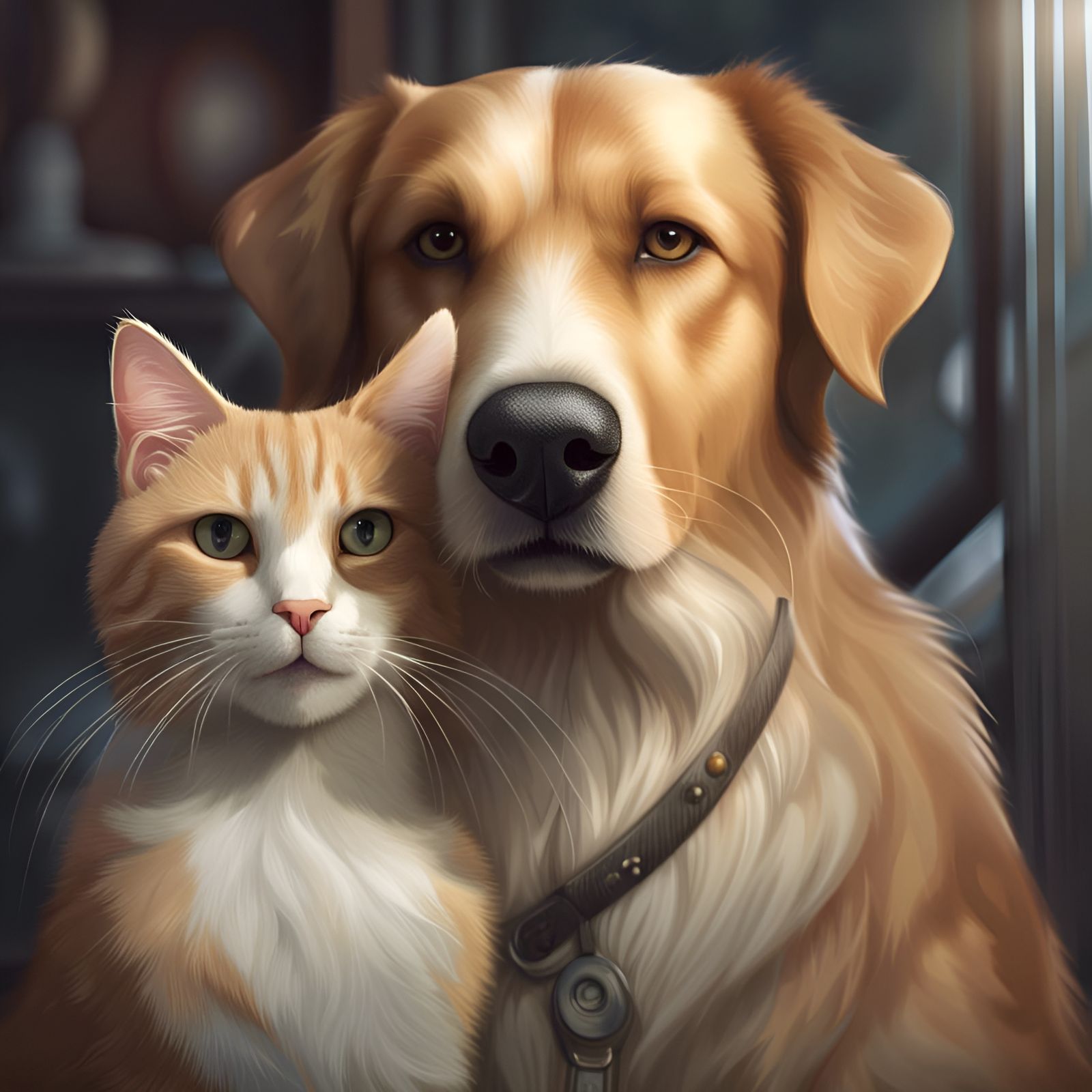Cat and Dog Portrait in Photorealistic Style